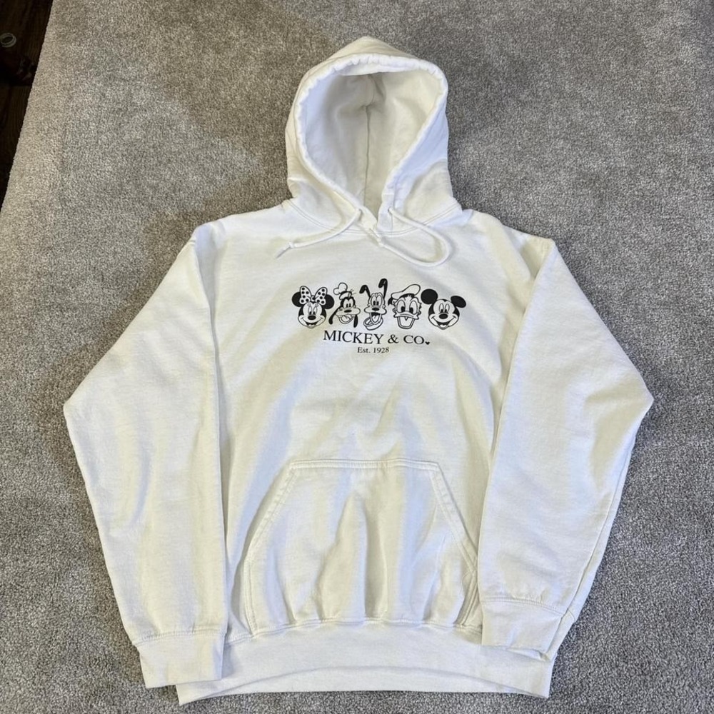 Mickey & Co White & Black Hoodie Medium Disney Classic Pullover Sweatshirt